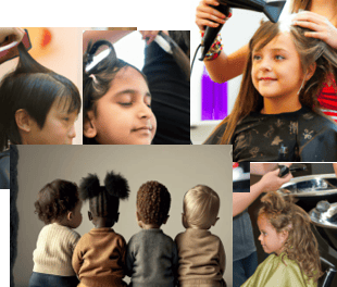 a collage of a group of children's haircuts
