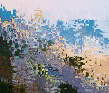 a city street scene with a view of a city
