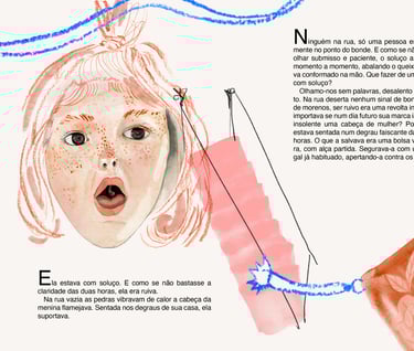 Ilustrações em técnica mista e manual para o conto Tentação da escritora Clarice Lispector