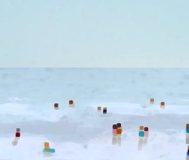 a group of people standing in the ocean