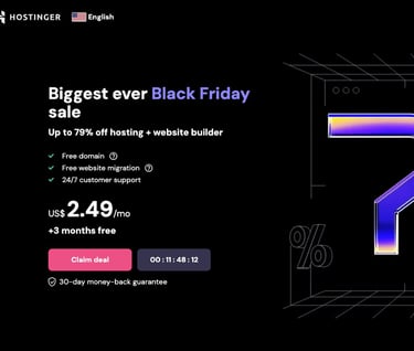 Hostinger for Website creation, webhosting and marketing.
