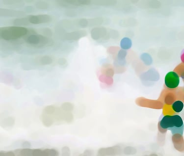 a group of people are running in the water