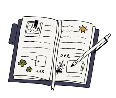 A journal with a pen writing on it