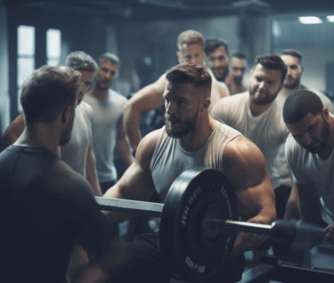 Group of men lifting weights in a gym