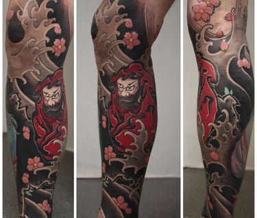 sakura tattoo sleeve germany artist japanese daruma