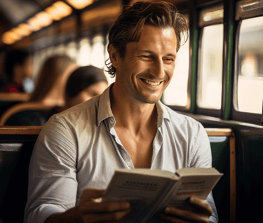 Man reading in a train