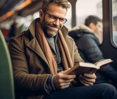 Man reading in a train
