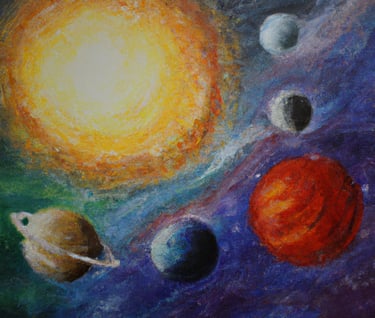 a painting of a painting of planets and planets
