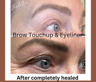 a woman's permanent cosmetics with brows and eyeliner