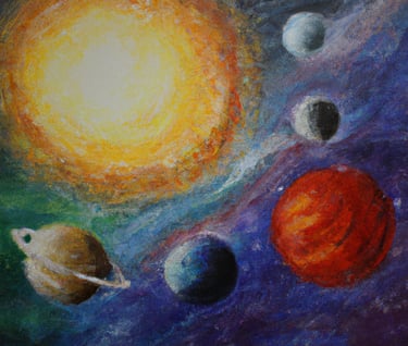 a painting of a painting of planets and planets