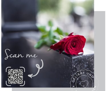 Sprechender Grabstein. QR-Code aus Metall.