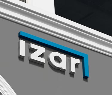 a logo on a building with a blue and white sign realtor brand