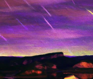 a purple sky with stars and a mountain in the background