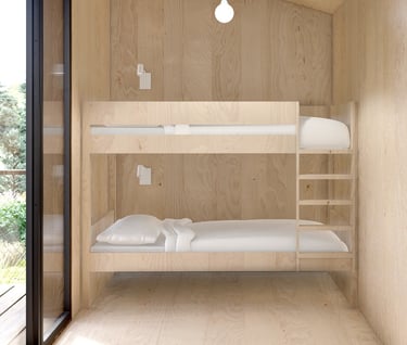 a bunk bed with a bunk bed and a light bulb