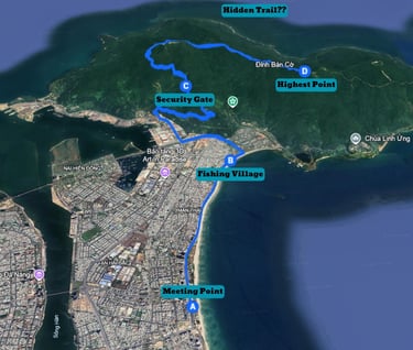 Example for the route of the langur watching tour in Da Nang.
