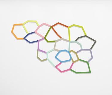 multi colour geometrical wall sculpture