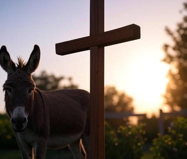 a donkey with a cross on the ground