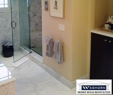 Custom tile installation around shower walls and bathroom flooring in Glenview IL.
