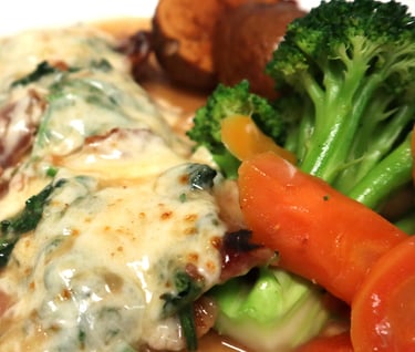 Veal Saltimbocca With Side Of Broccoli, Potato's and Carrots