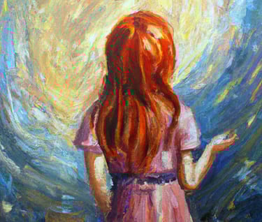 a painting of a woman in a pink dress