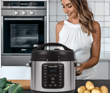 a woman in a white top and a potted potatoes in a potted pot