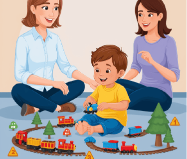 speech pathologist coaching a parent to play with child