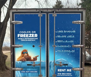 Back doors of a Cool Guy Coolers trailer used for emergency cold storage during power outages