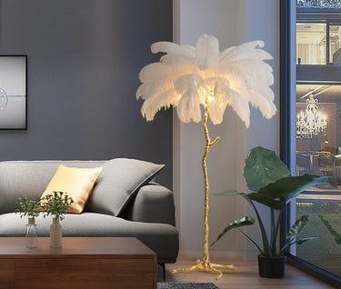 MNK-FL135 resin ostrich feather retro floor lamp white feather bedroom lamp