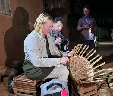 Tourist doing basket Weaving activity in Senegal