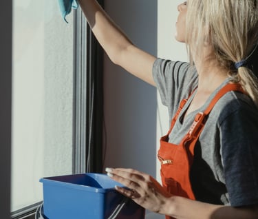 a woman cleaning a window with a rag rag rag rag rag rag rag rag rag