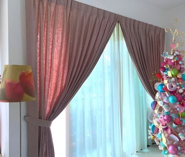 Pink double pleat curtain in living room