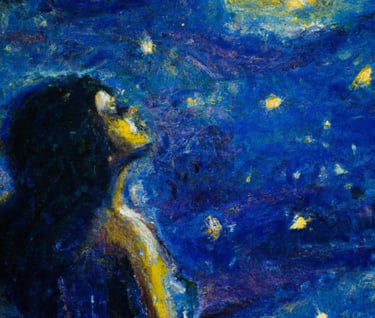a painting of a woman in a blue dress
