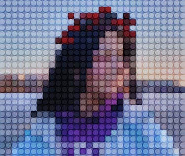 A image of a person made up of small colored bots