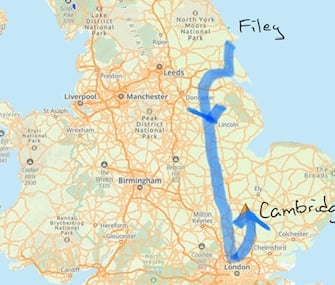 Travel Filey to Cambridge