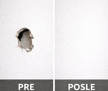 Popravka gipsanog zida pre i posle