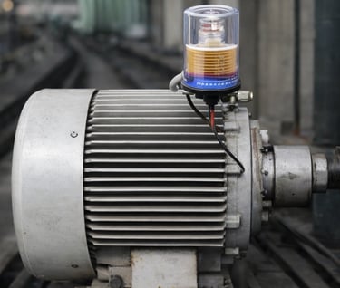 Automatic grease lubricator installed on electric motor bearing in steel plant