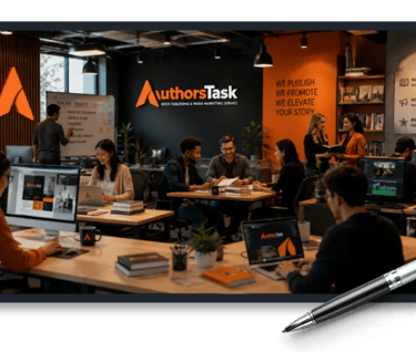 AuthorsTask professional book publishing team working in a modern office environment.