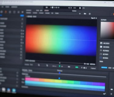 An artistic shot of a screen showing a color grading interface, beautiful spectrum of #2C3E50 and #ECF0F1, representing high-end post-production.