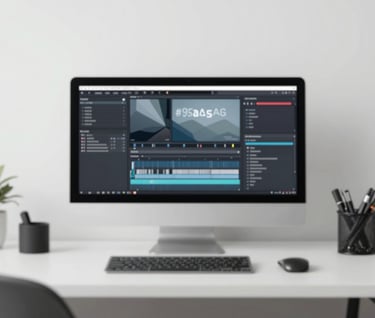 Soft light hitting an editing suite, minimalist desk setup, monochrome palette with #95A5A6 and #ECF0F1, focus on professional hardware.