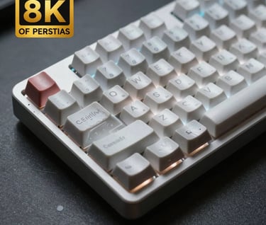 A macro photograph of a high-quality mechanical keyboard on a dark charcoal desk, with soft ice white backlighting highlighting the keycaps, representing the technical nature of the work.