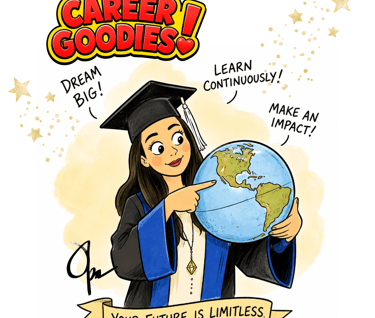 Cartoon of new graduate getting ready to start her career