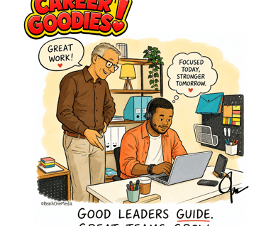 Cartoon of mentor and younger worker in workplace