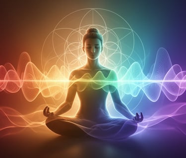 Resonancia somática y onda de frecuencia pura atravesando el cuerpo en meditación