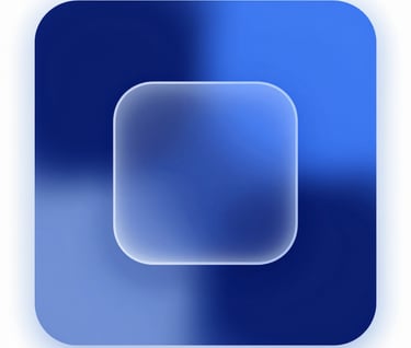 Macro shot of a glass-morphism UI element, showing a blurred background with deep blue #1E3F66 gradients. Sophisticated and modern digital art style.