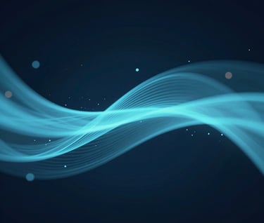 A stylized abstract motion graphic representing data flow. Cool tones of #4A6B8A and #8FE3F5 against #0d1026. Minimalist and professional.