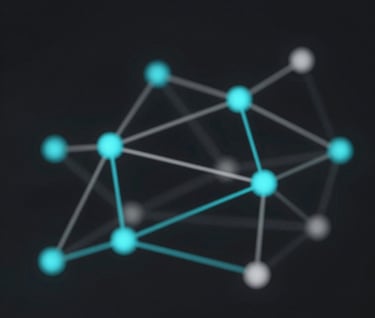 An abstract visualization of data nodes connecting in 3D space, emphasizing creative precision. Sleek lines in #8FE3F5 and #d4d4d4 on #0d1026.