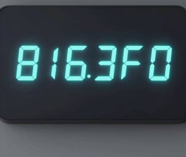 A sophisticated digital clock display with sleek font, glowing in #8FE3F5 against a #0d1026 background, representing creative timing.