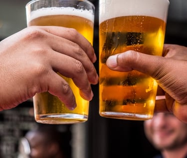 two men toasting with beer glasses of beer