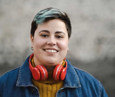 a woman with headphones and headphones on