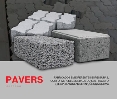 Diferentes modelos e espessuras de pavers e blocos de concreto intertravados para pavimentação 